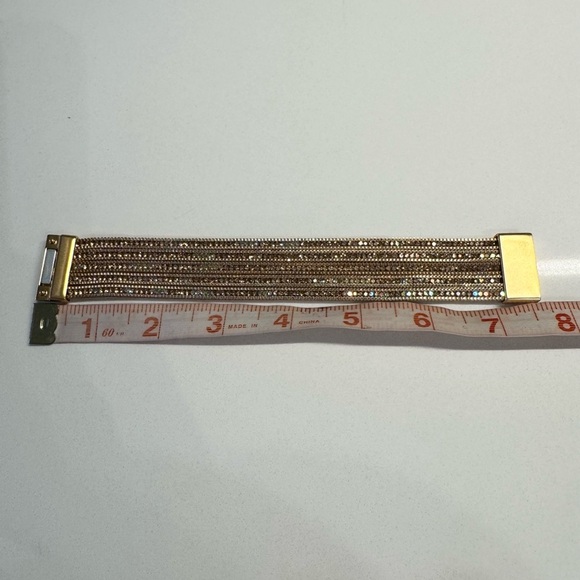 New Rhinestone Gold Cuff Multi Layer Bangle look Boho Chic Bracelet NWT - Picture 6 of 6